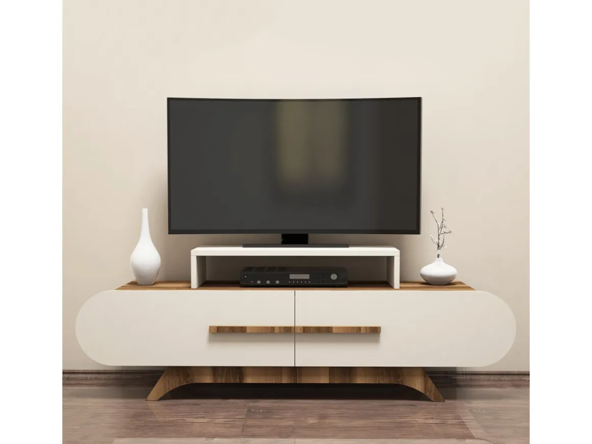 Meuble TV en bois "Rose" - 145 x 36 x 49 cm - Crème de noix