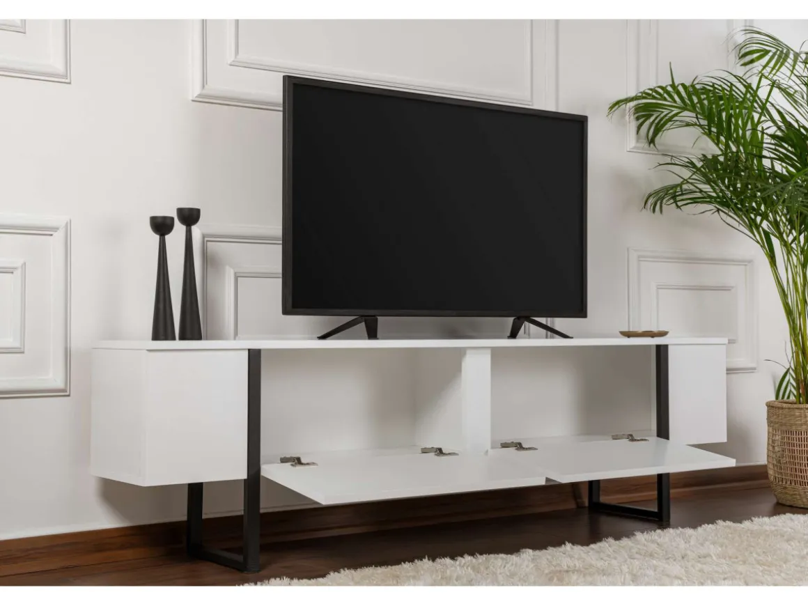 Meuble TV en bois "Serenity" 180 x 30 x 45 cm - Blanc