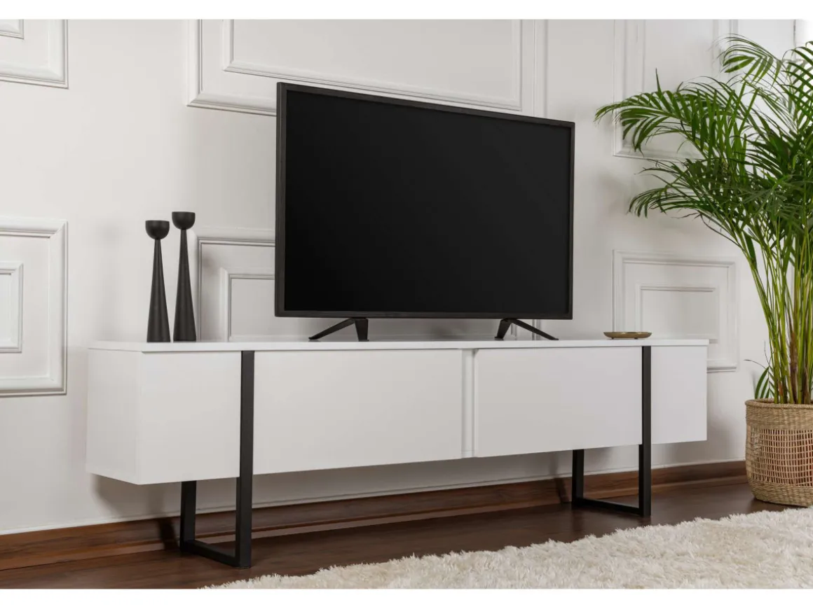 Meuble TV en bois "Serenity" 180 x 30 x 45 cm - Blanc