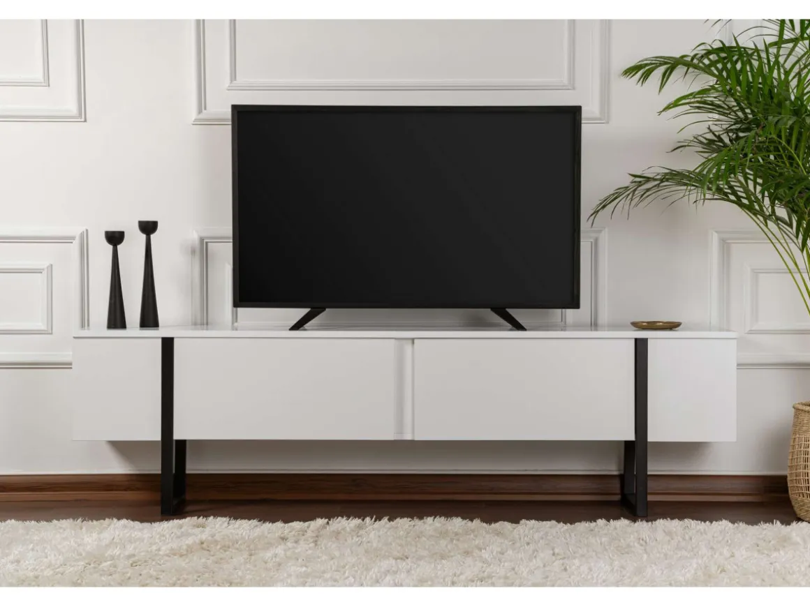 Meuble TV en bois "Serenity" 180 x 30 x 45 cm - Blanc