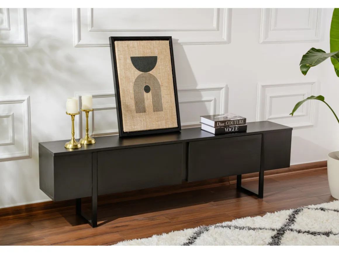 Meuble TV en bois "Serenity" - 180 x 29 x 50 cm - Noir