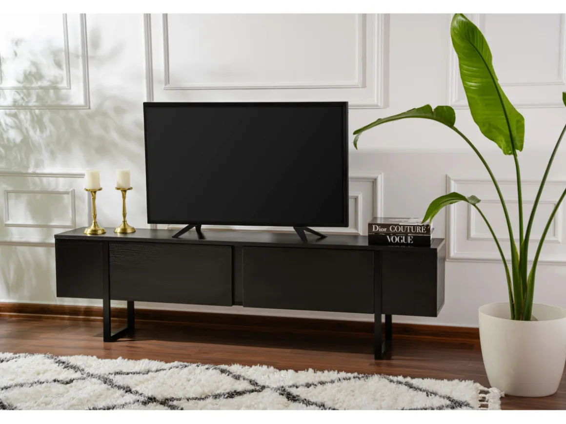 Meuble TV en bois "Serenity" - 180 x 29 x 50 cm - Noir