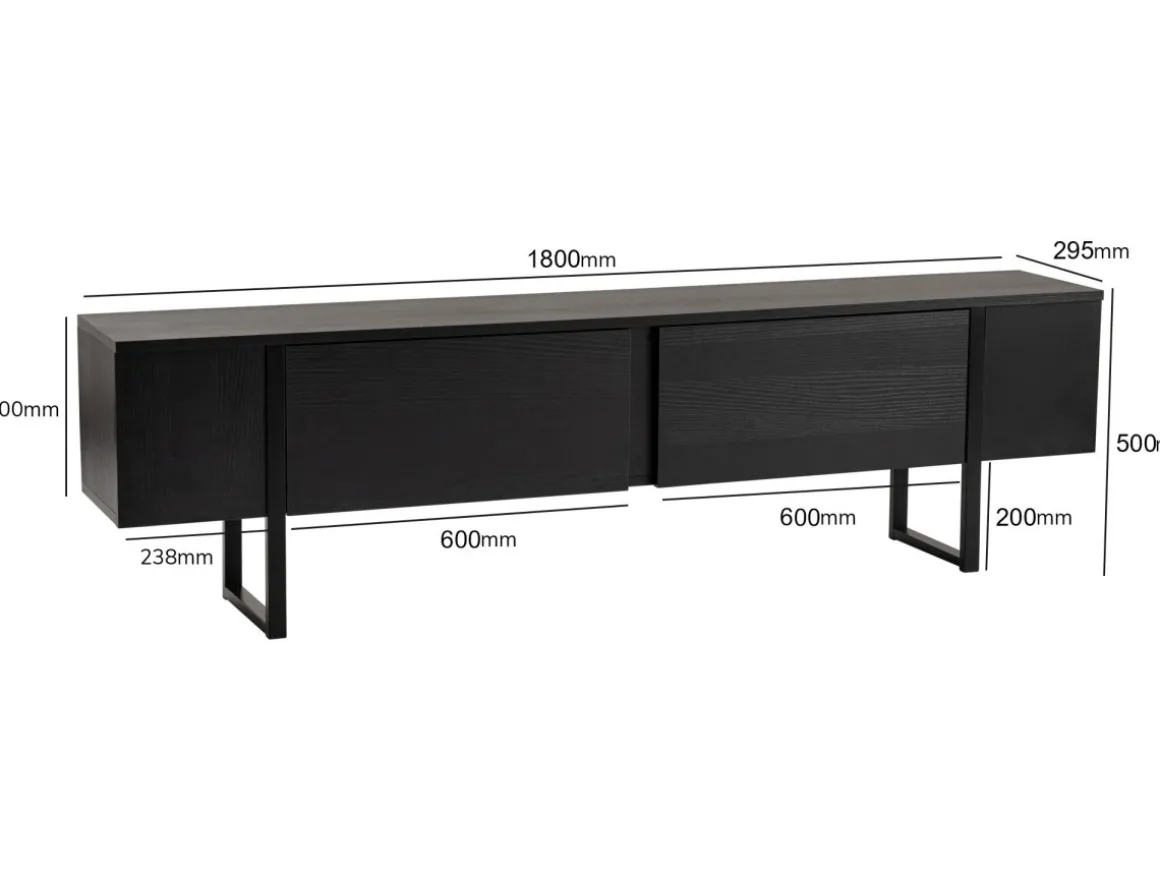 Meuble TV en bois "Serenity" - 180 x 29 x 50 cm - Noir
