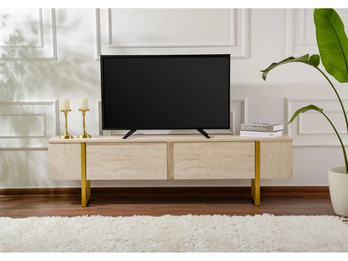 Meuble TV en bois "Serenity" 180 x 30 x 50 cm - Travertin