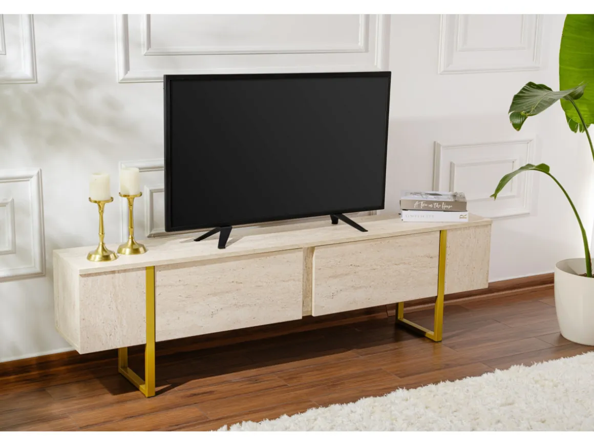 Meuble TV en bois "Serenity" 180 x 30 x 50 cm - Travertin