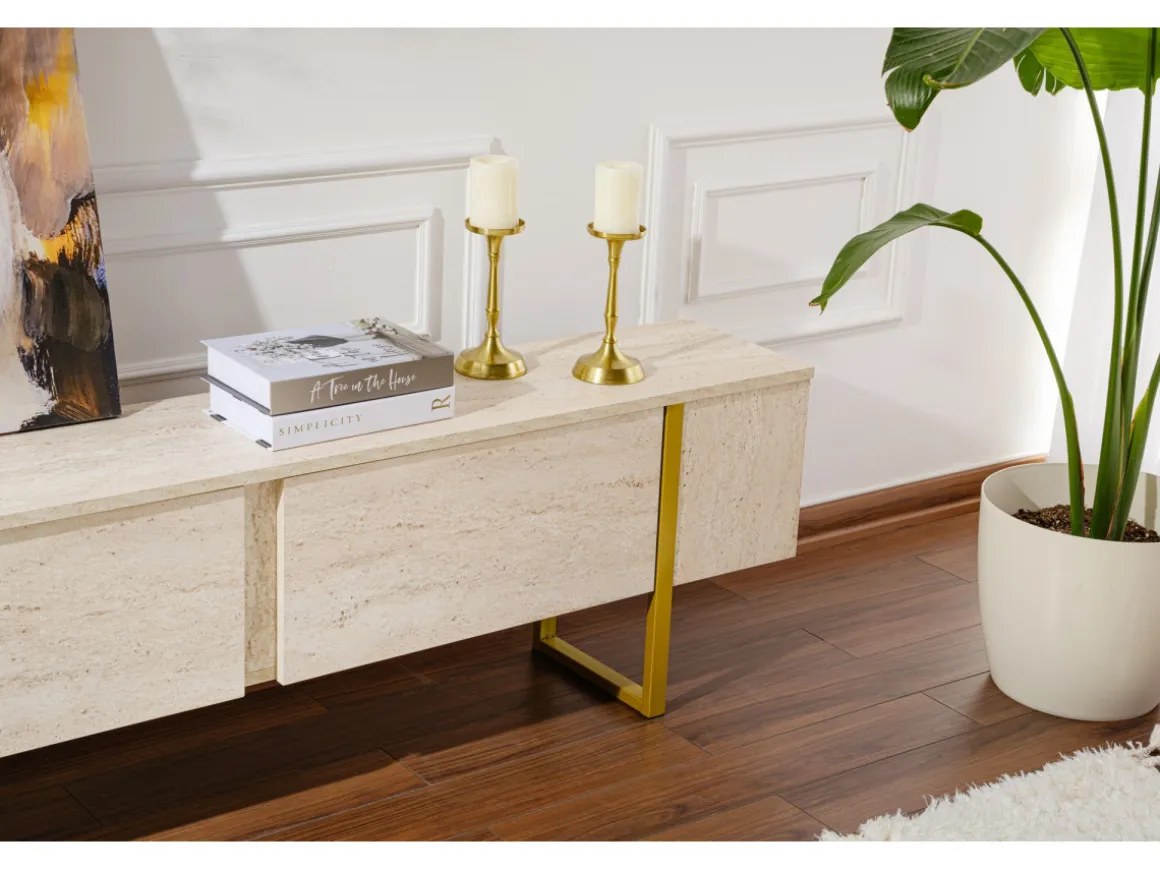 Meuble TV en bois "Serenity" 180 x 30 x 50 cm - Travertin