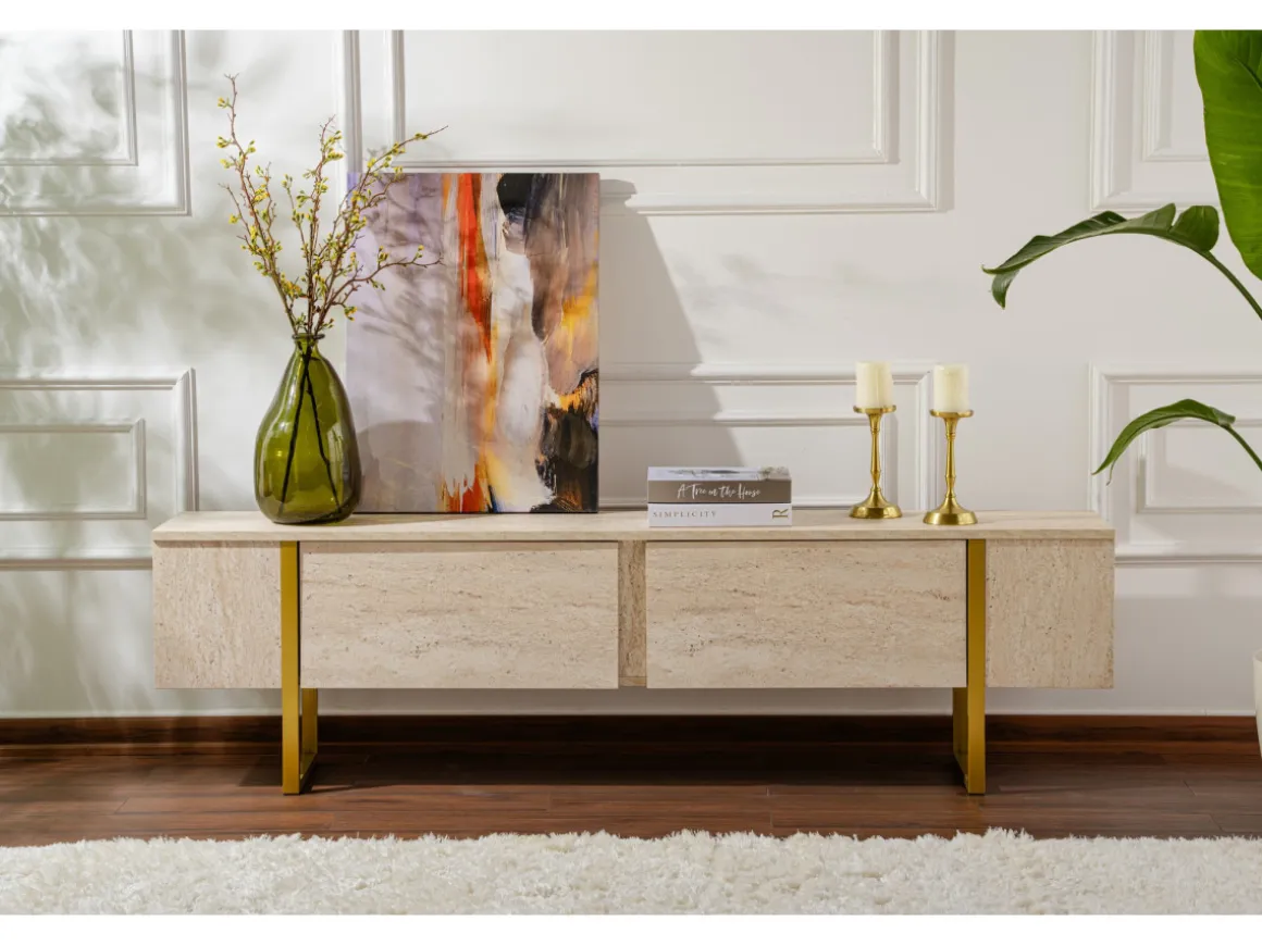 Meuble TV en bois "Serenity" 180 x 30 x 50 cm - Travertin