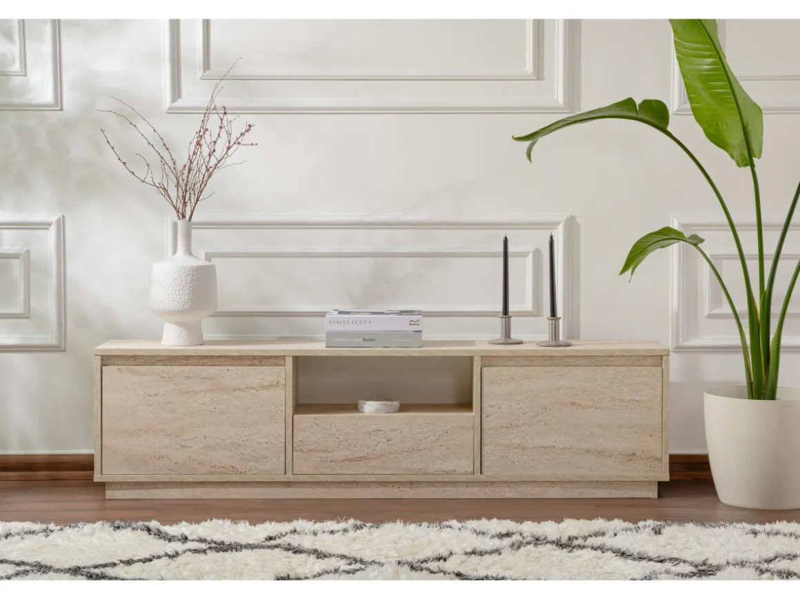 Meuble TV en bois "Vanguard" - 160 x 29 x 42 cm - Travertin