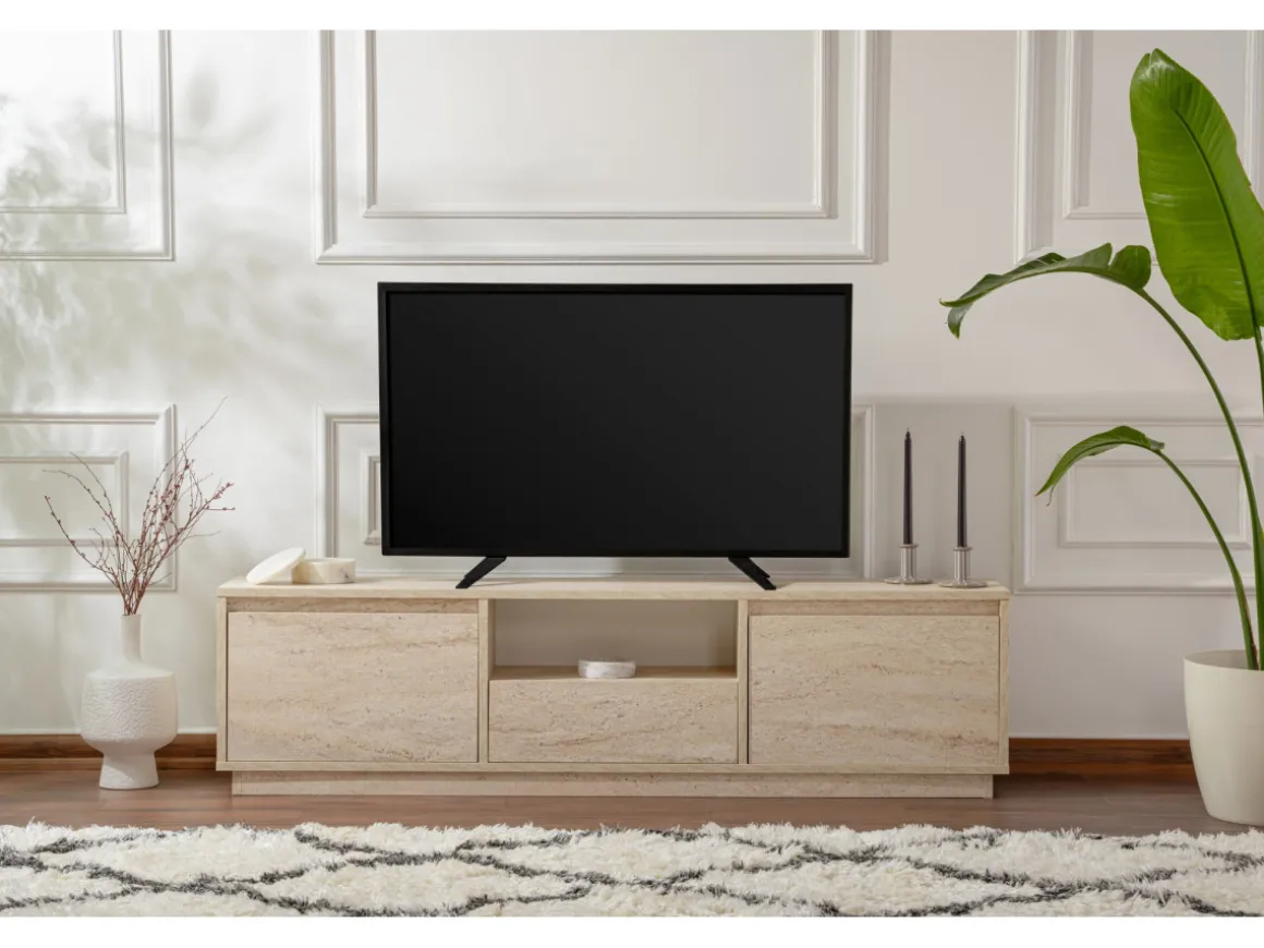 Meuble TV en bois "Vanguard" - 160 x 29 x 42 cm - Travertin