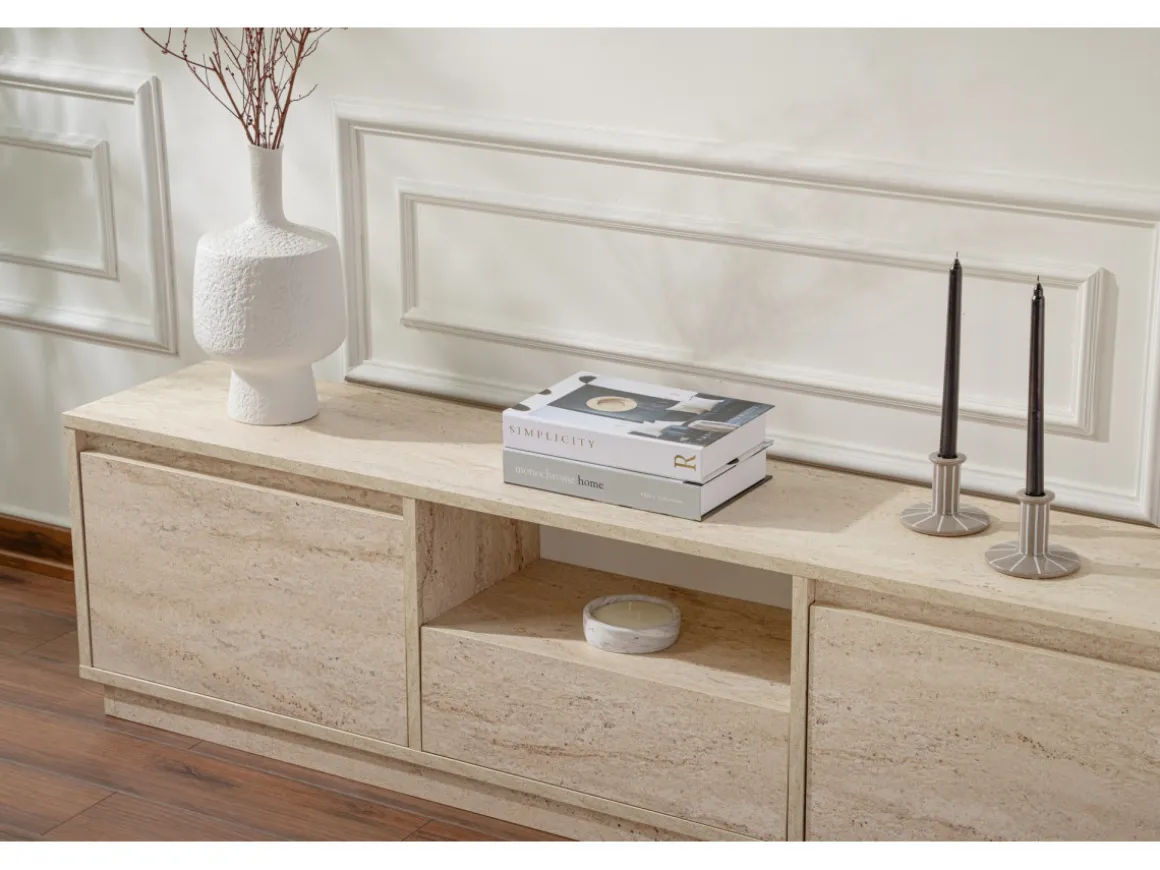 Meuble TV en bois "Vanguard" - 160 x 29 x 42 cm - Travertin