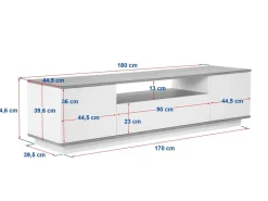Meuble TV en bois "Veramont" - 180 x 44 x 44 cm - Crème