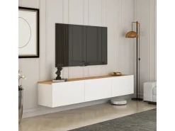 Meuble TV en bois "West" - 150 x 32 x 30 cm - Pin blanc de l'Atlantique