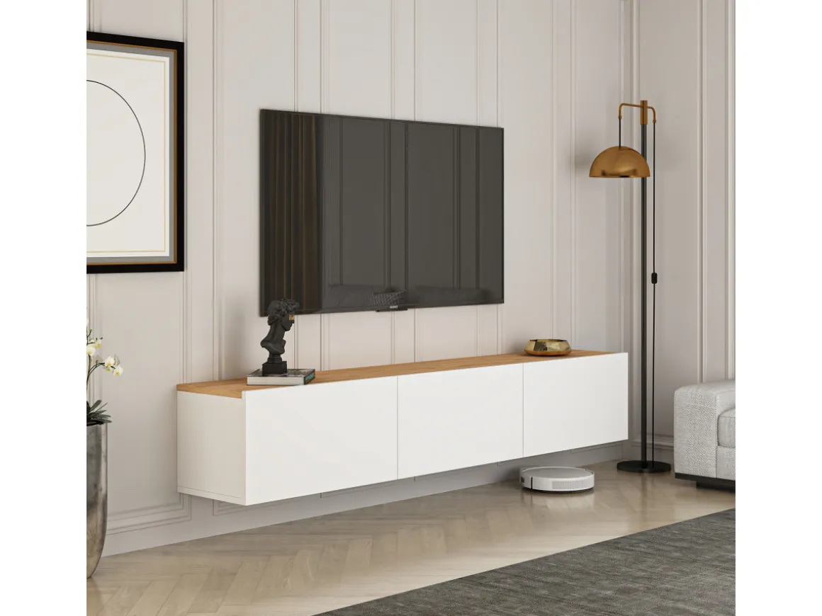 Meuble TV en bois "West" - 150 x 32 x 30 cm - Pin blanc de l'Atlantique