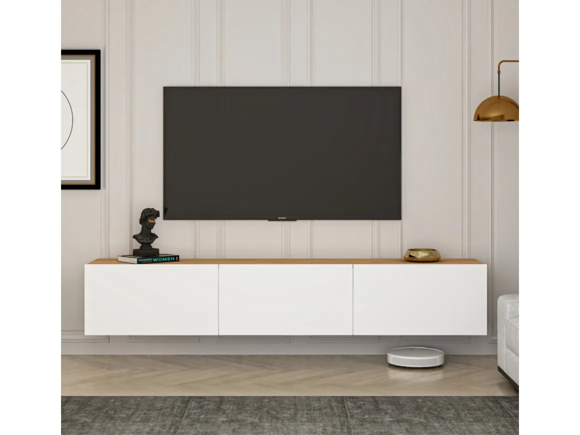 Meuble TV en bois "West" - 150 x 32 x 30 cm - Pin blanc de l'Atlantique
