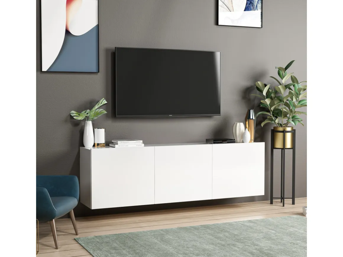 Meuble TV en bois "White" - 150 x 31 x 44 cm - Blanc