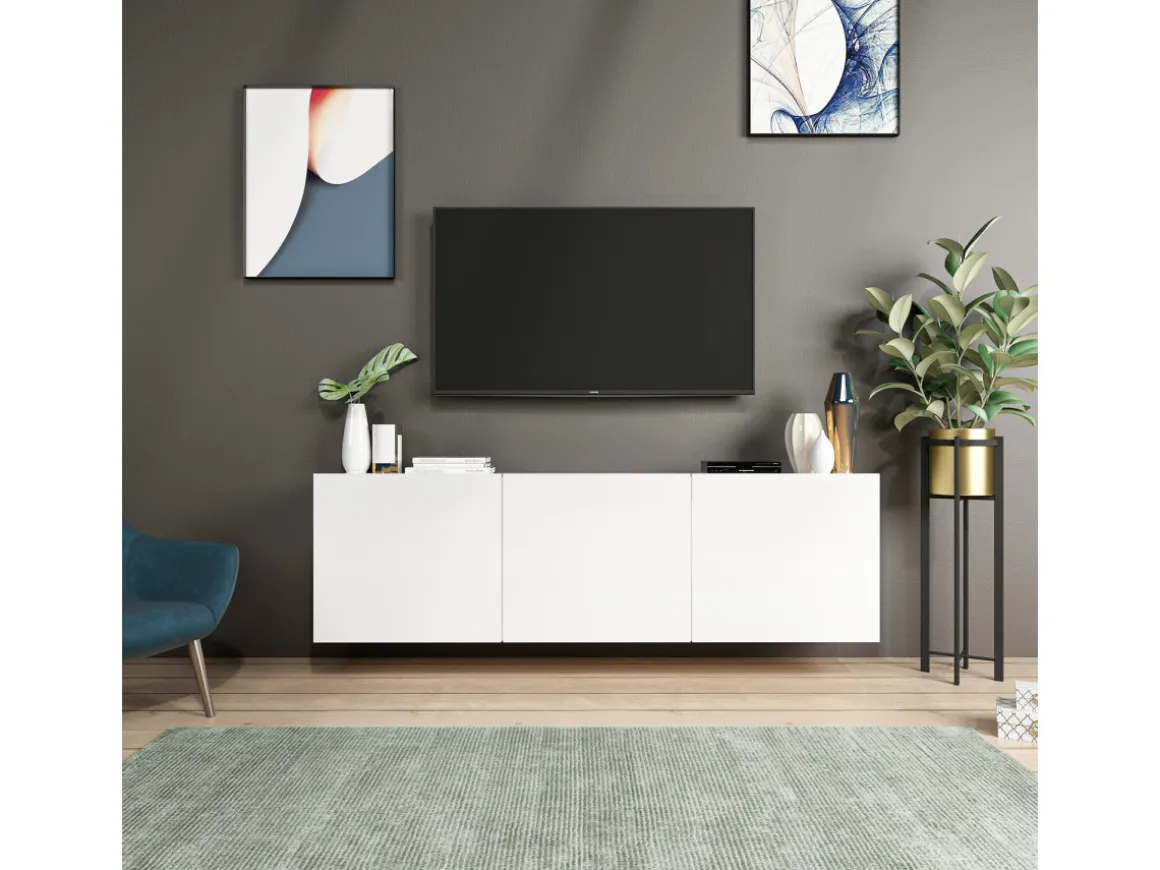 Meuble TV en bois "White" - 150 x 31 x 44 cm - Blanc