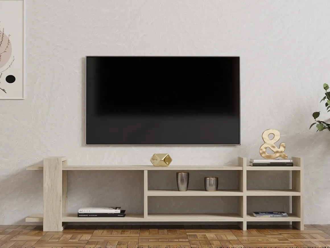 Meuble TV en bois "Zeyna" - 156 x 29 x 40 cm - Travertin