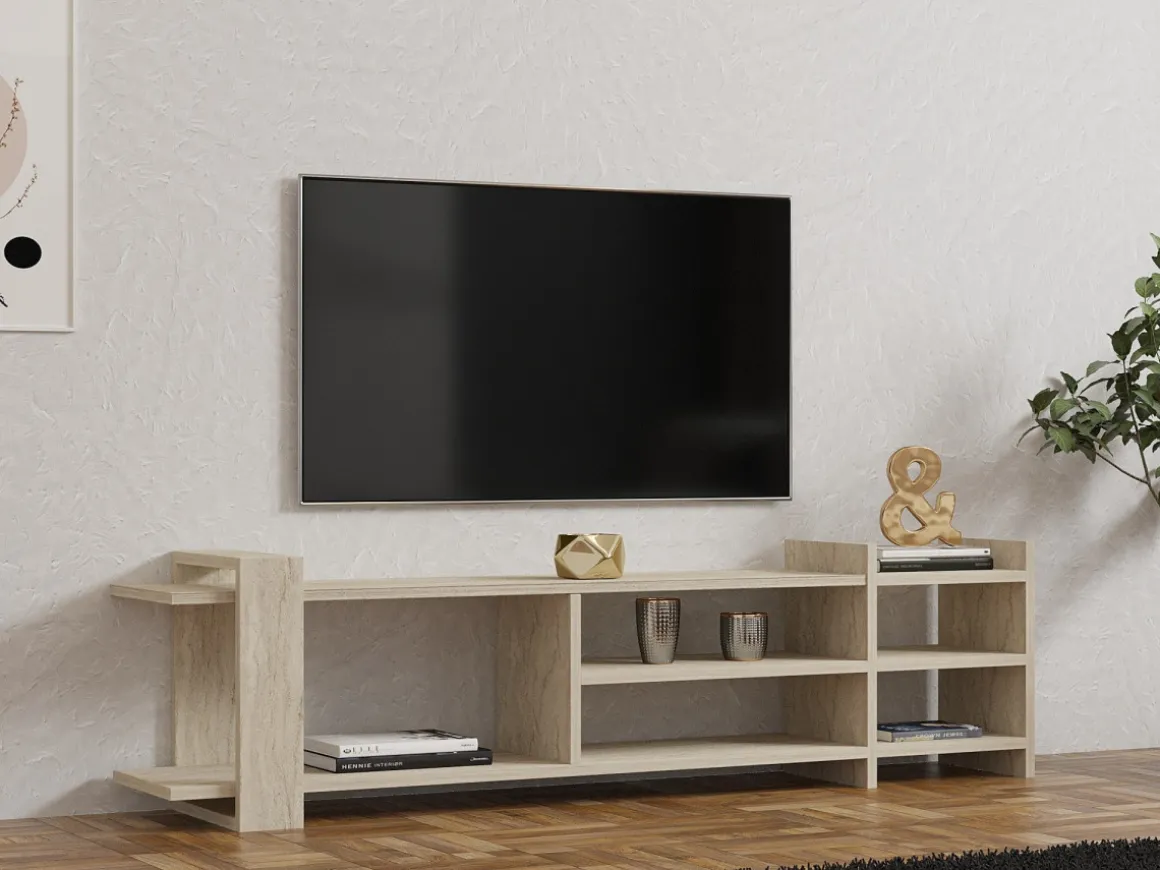 Meuble TV en bois "Zeyna" - 156 x 29 x 40 cm - Travertin