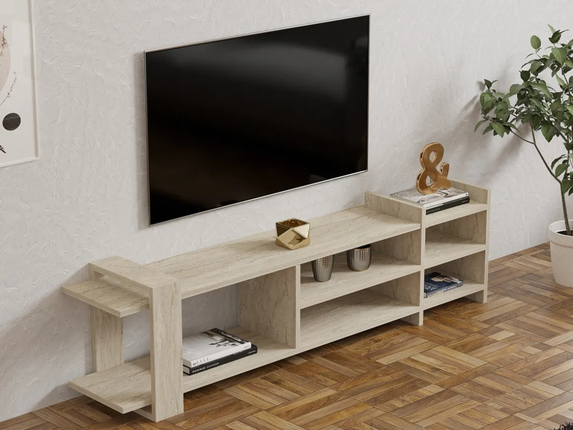 Meuble TV en bois "Zeyna" - 156 x 29 x 40 cm - Travertin