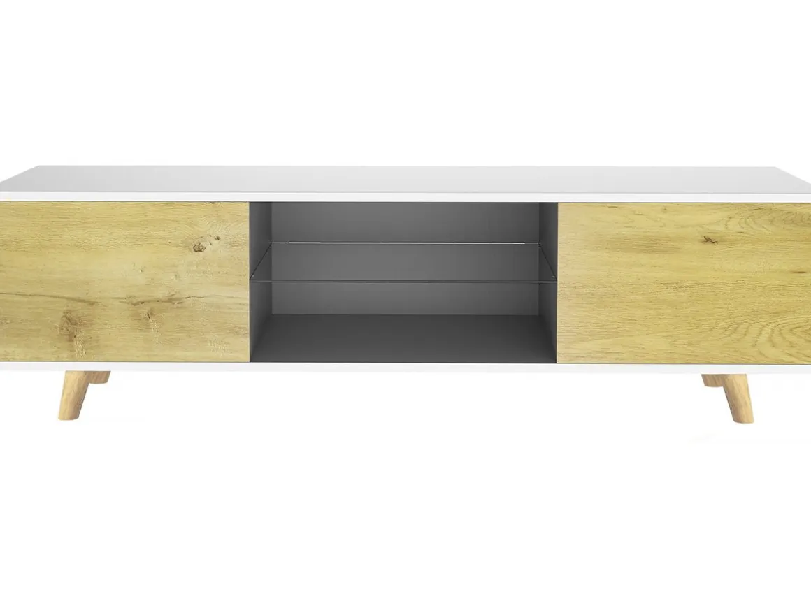 Meuble TV LED "Inna" - 140 x 42 x 45 cm - Blanc/Chêne