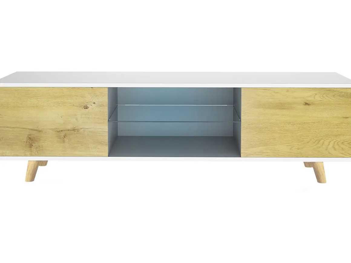 Meuble TV LED "Inna" - 140 x 42 x 45 cm - Blanc/Chêne