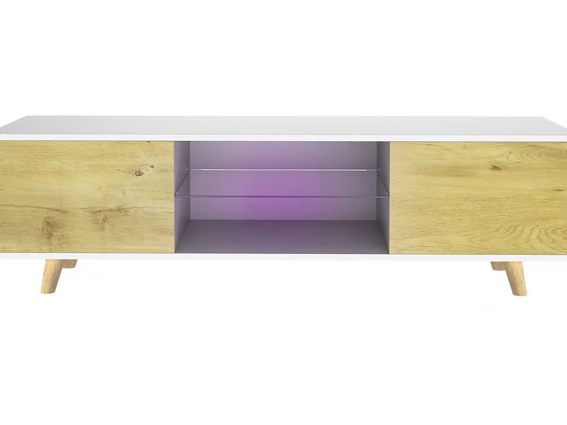 Meuble TV LED "Inna" - 140 x 42 x 45 cm - Blanc/Chêne