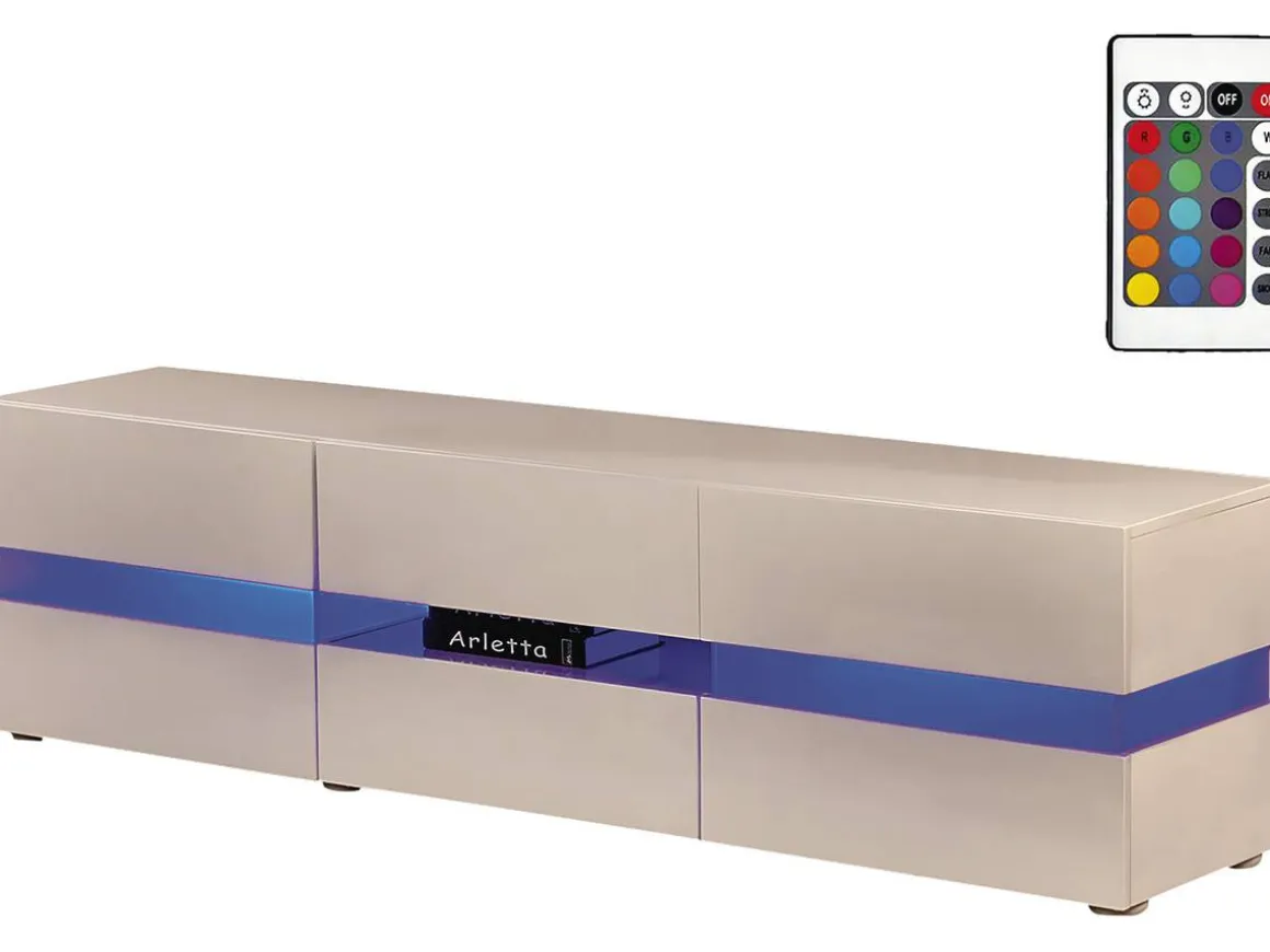 Meuble TV LED "Vida' - 177 x 39 x 45 cm - Blanc laqué
