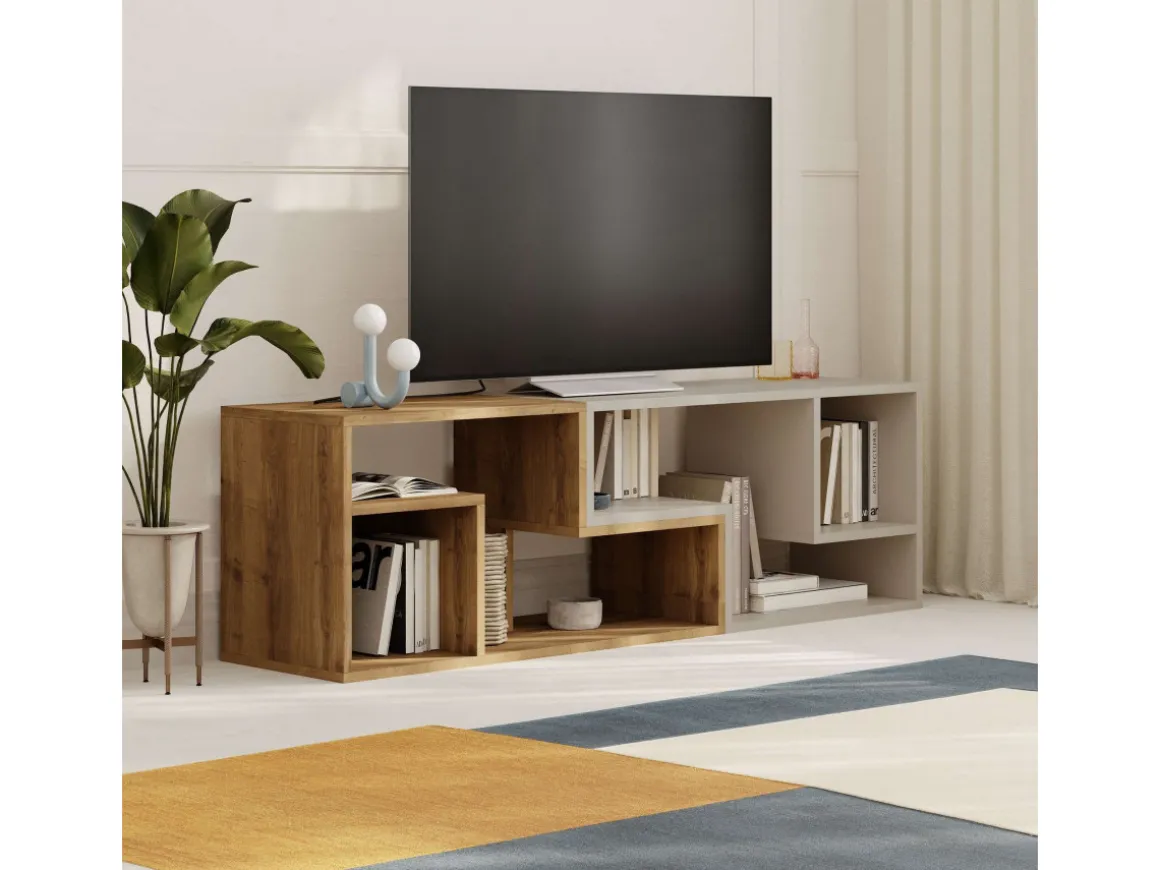 Meuble TV modulable en bois "Glis" - 145 x 35 x 44 cm - Beige