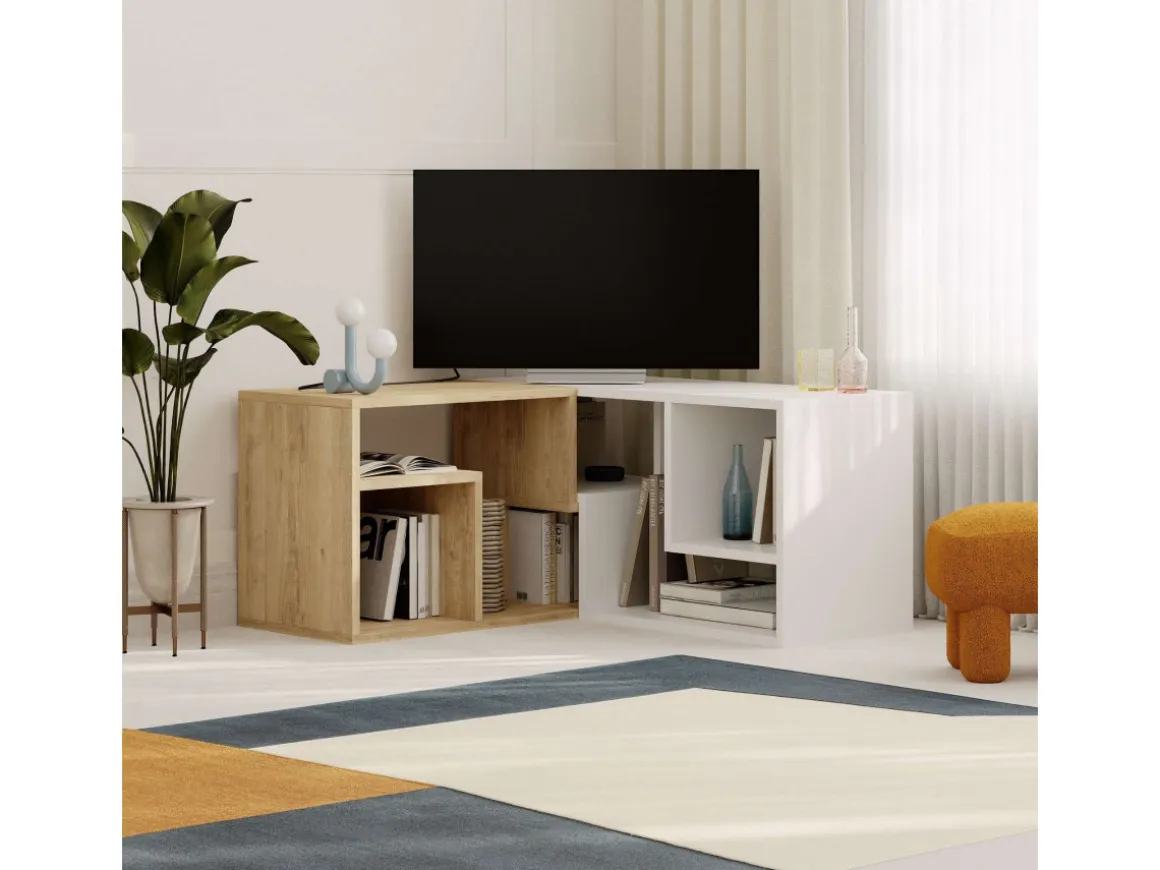 Meuble TV modulable en bois "Glis" - 145 x 35 x 44 cm - Blanc
