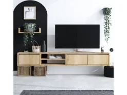 Meuble TV suspendu avec étagère murale en bois