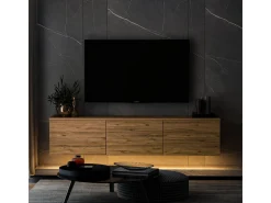 Meuble TV suspendu en bois avec éclairage LED "Neon illuminated" - 160 x 32 x 35 cm - Marron