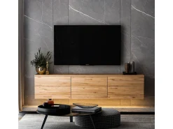 Meuble TV suspendu en bois avec éclairage LED 