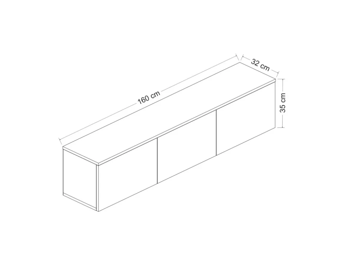 Meuble TV suspendu en bois avec éclairage LED "Neon illuminated" - 160 x 32 x 35 cm - Travertin