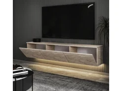Meuble TV suspendu en bois avec éclairage LED