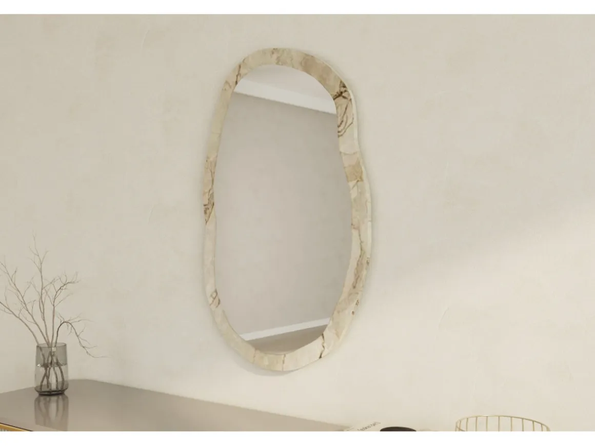 Miroir en bois "Lossa" - 52 x 86 cm - Beige marbré