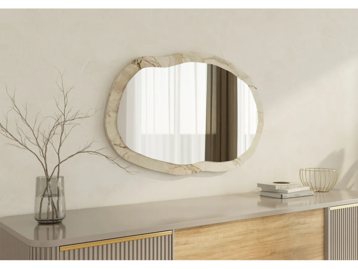 Miroir en bois "Lossa" - 52 x 86 cm - Beige marbré