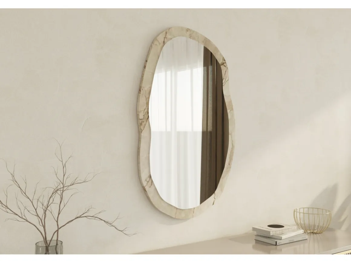 Miroir en bois "Lossa" - 52 x 86 cm - Beige marbré