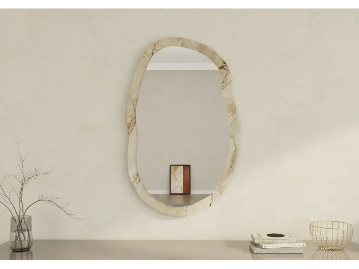 Miroir en bois "Lossa" - 52 x 86 cm - Beige marbré