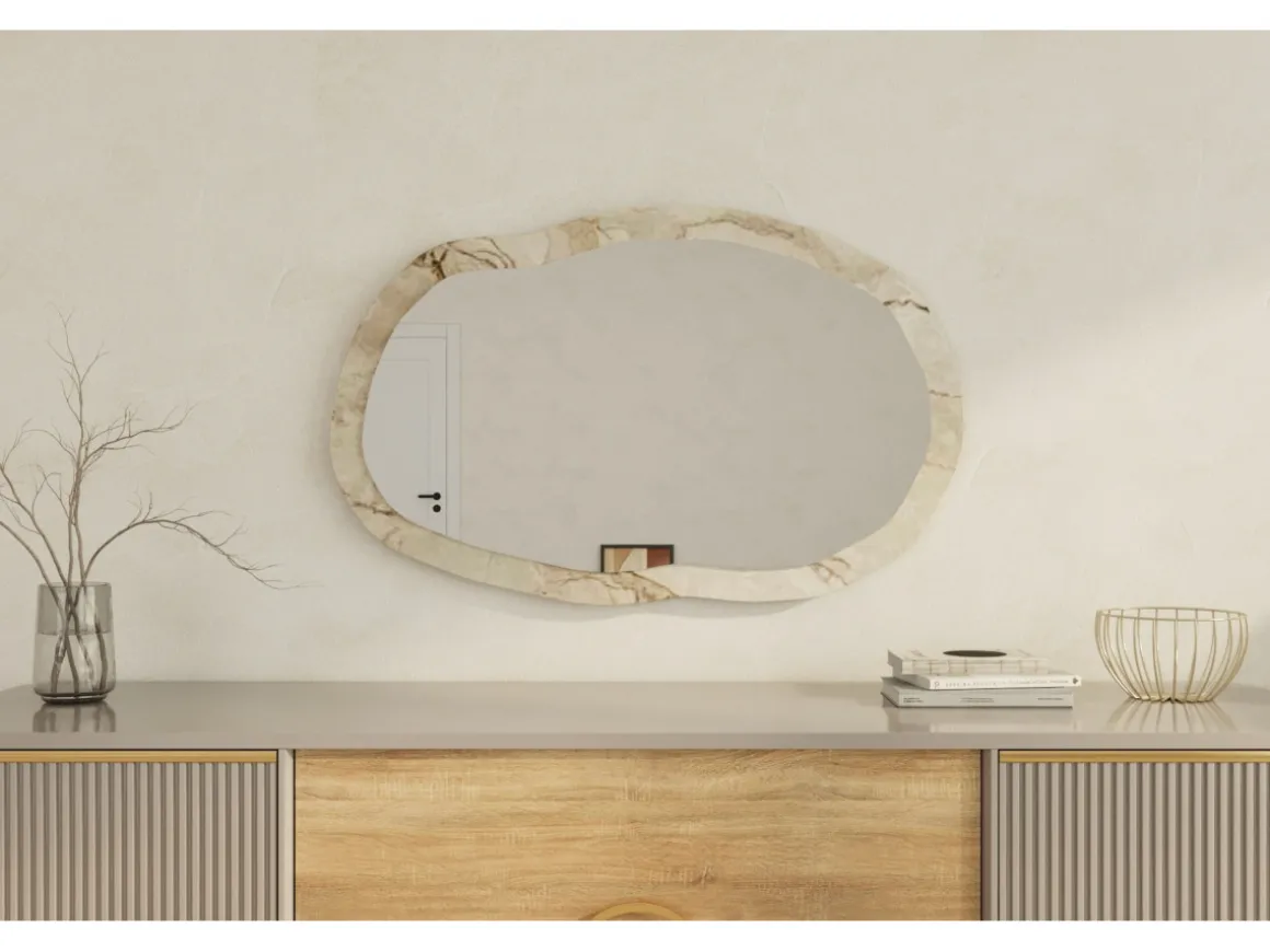 Miroir en bois "Lossa" - 52 x 86 cm - Beige marbré