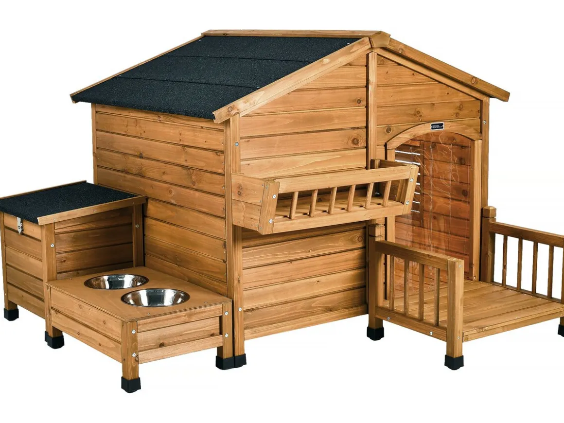Niche pour chien en bois avec mangeoire et boite de rangement "Rusty" - 151 x 138 x 100 cm - Marron