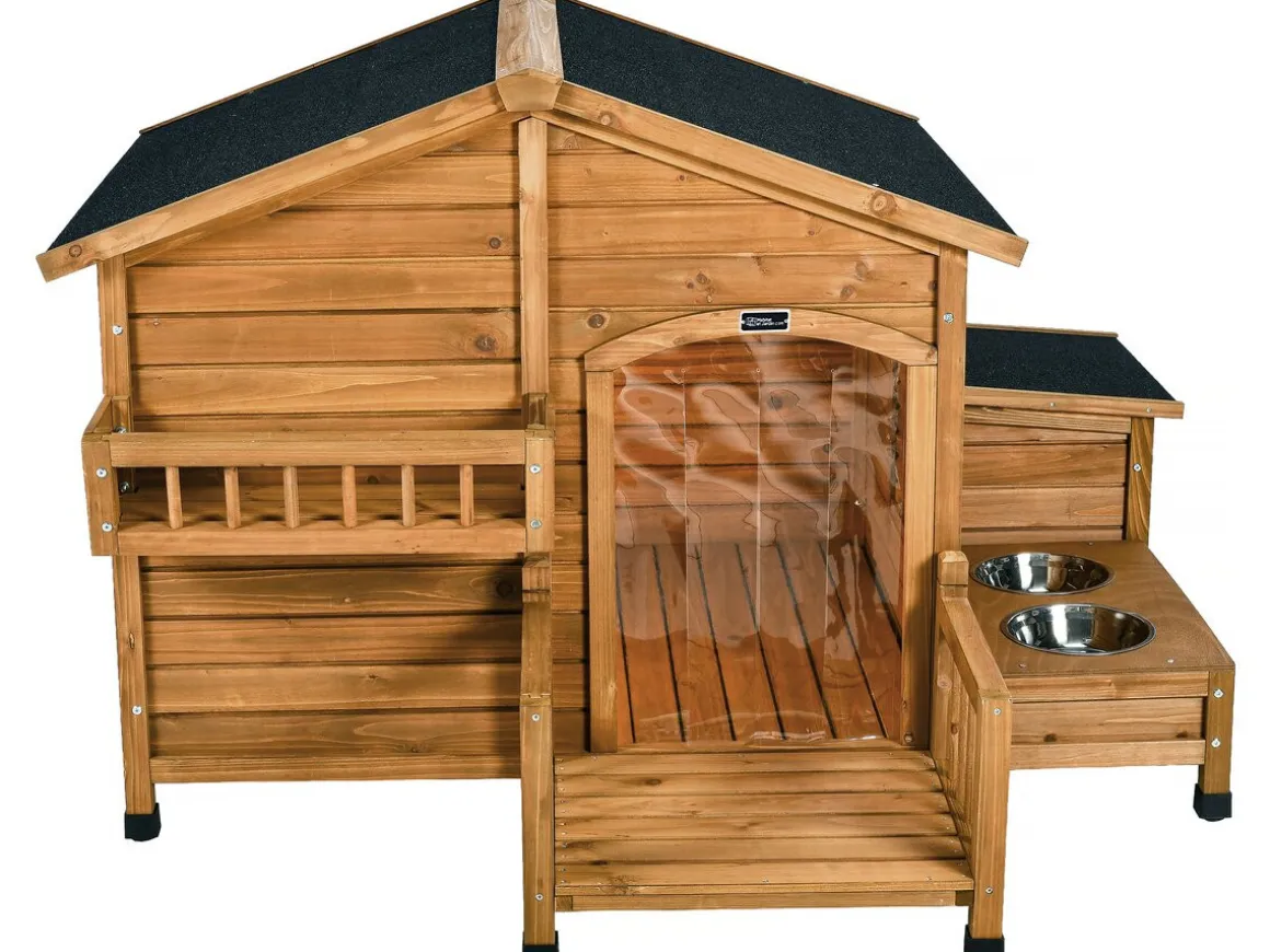 Niche pour chien en bois avec mangeoire et boite de rangement "Rusty" - 151 x 138 x 100 cm - Marron