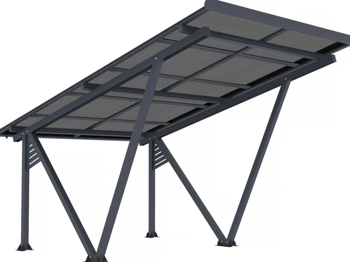 Ombrière Carport solaire avec panneaux photovoltaïques - 366 x 575 x 366 cm - Gris - 4,1 kW