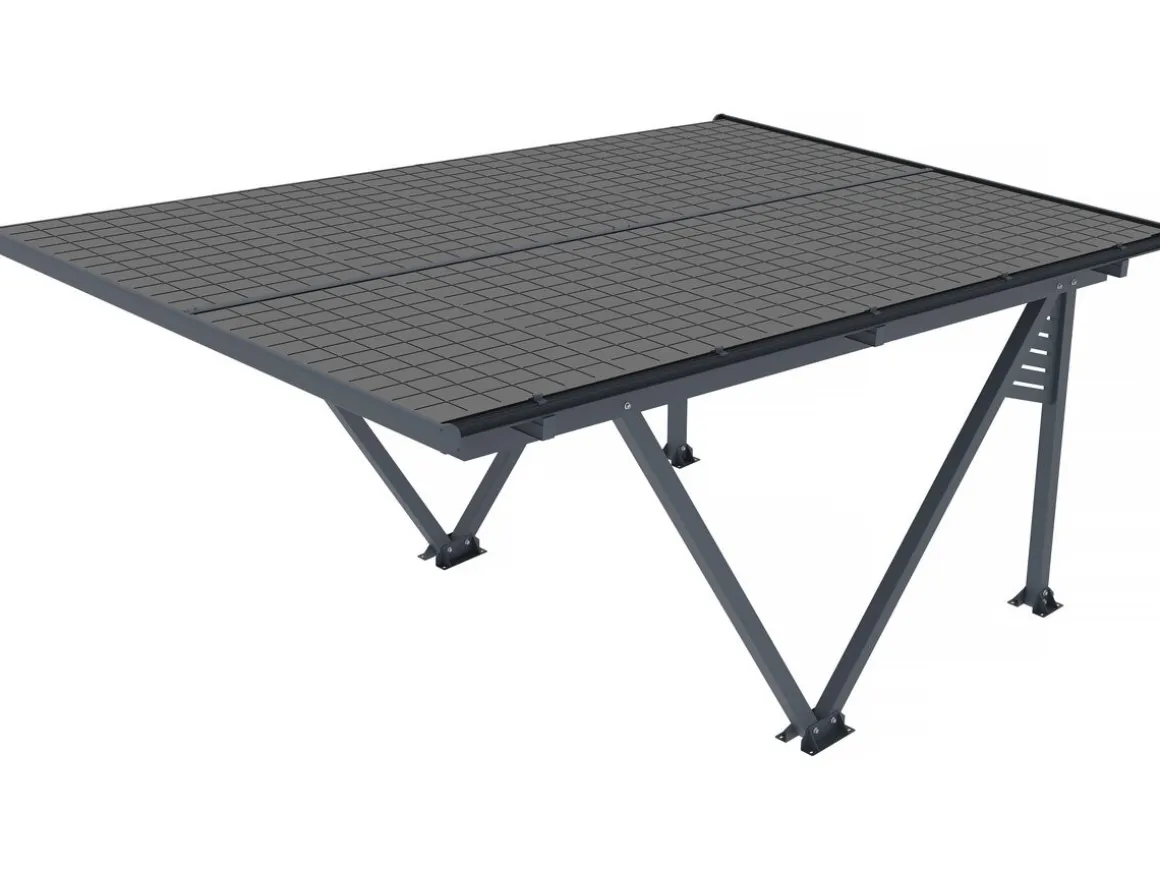 Ombrière Carport solaire avec panneaux photovoltaïques - 366 x 575 x 366 cm - Gris - 4,1 kW