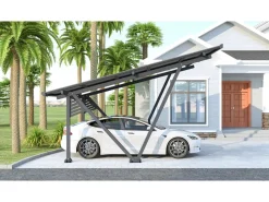Ombrière Carport solaire avec panneaux photovoltaïques - 366 x 575 x 366 cm - Gris - 4,1 kW