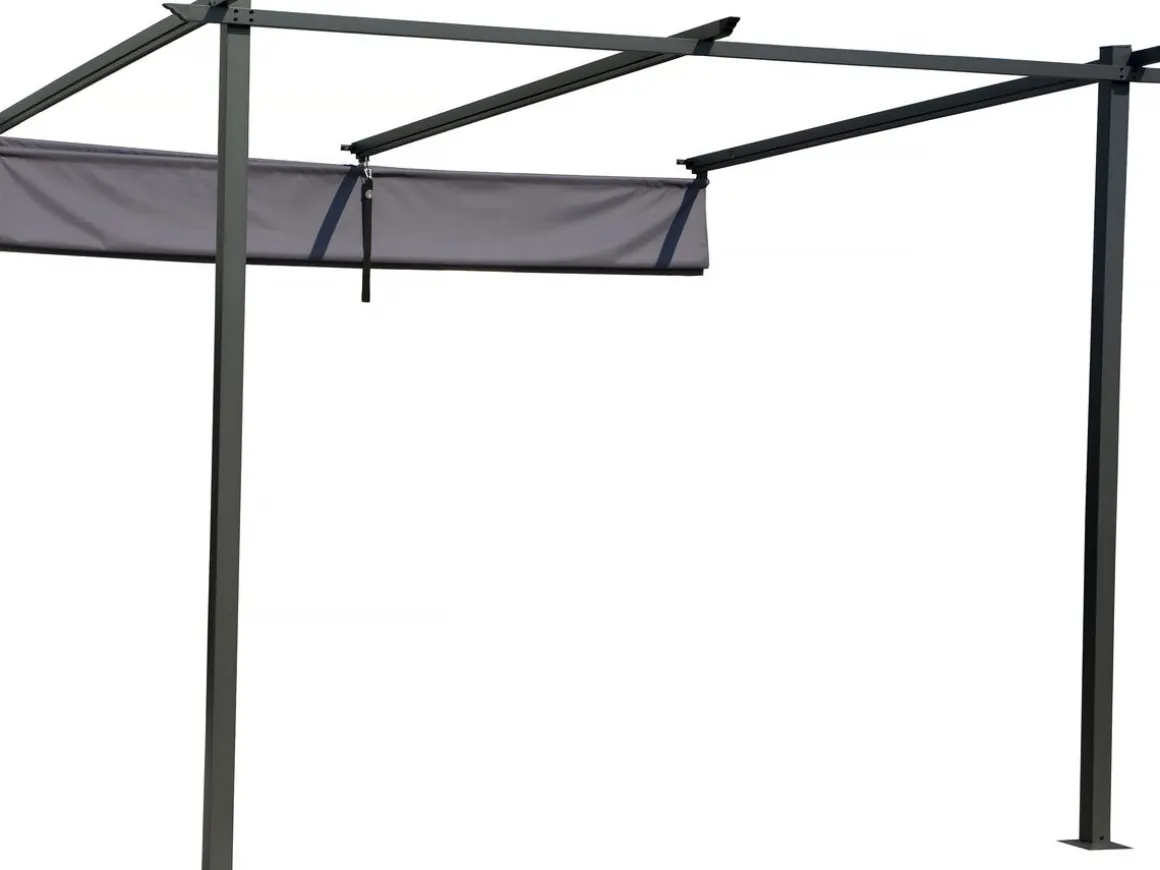 Pergola adossée avec toit rétractable - 3 x 3 m - Gris anthracite