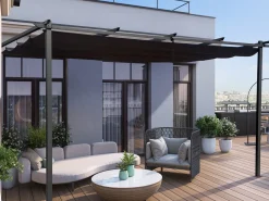 Pergola adossée en aluminium avec toit rétractable-  3 x 4 m -  Gris
