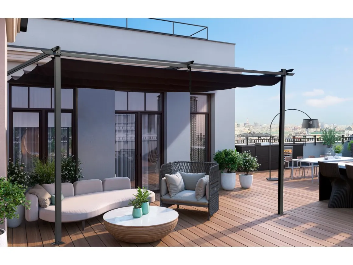 Pergola adossée en métal avec toit rétractable - 3 x 4 m - Gris anthracite