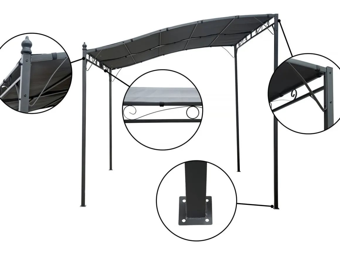 Pergola adossée inclinée en métal - 3 x 2.5 m - Gris