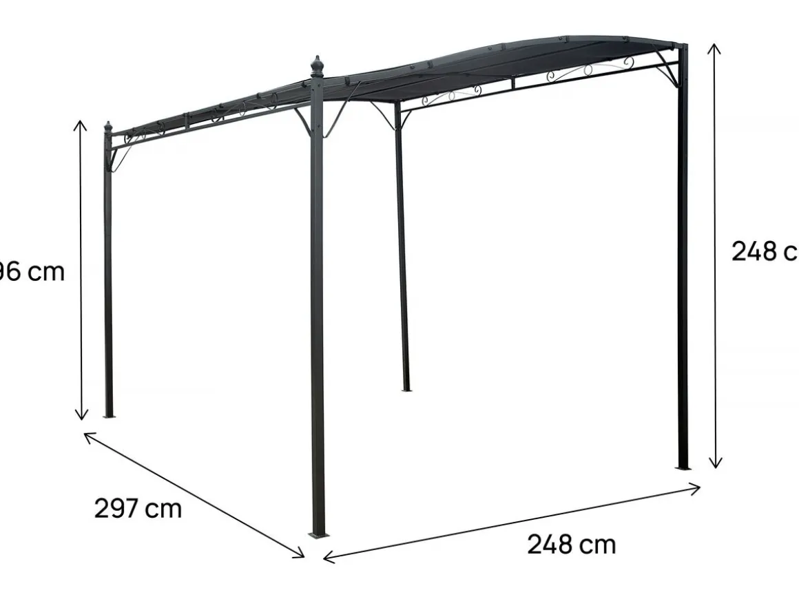 Pergola adossée inclinée en métal - 3 x 2.5 m - Gris