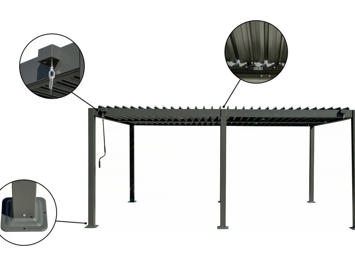 Pergola bioclimatique autoportante en aluminium "Kensington" - 3 x 5 m - Gris